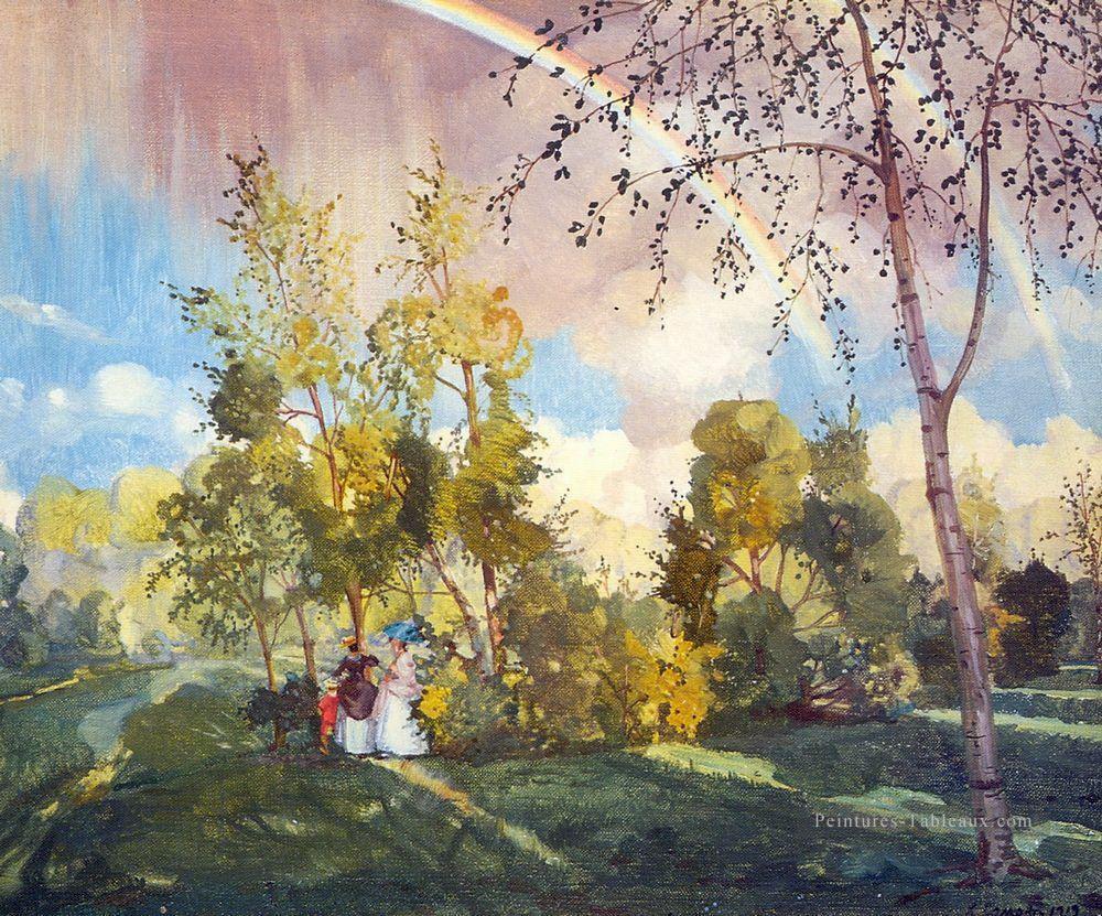 paysage avec un arc en ciel 1919 Konstantin Somov arbres de bois Peintures à l'huile